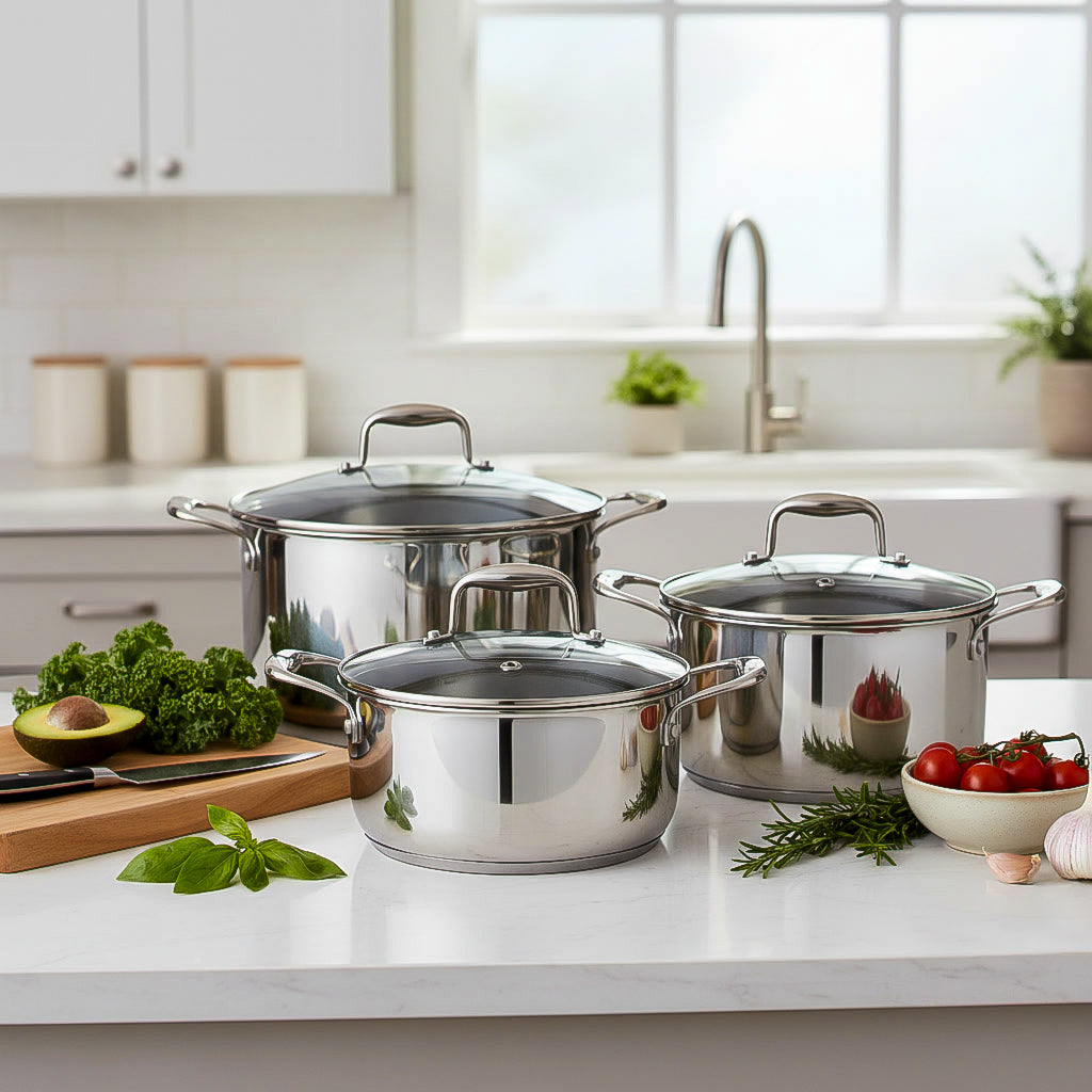 VERTEX Hybrid Pot Set – Safe Non-Stick Stainless Steel Cookware