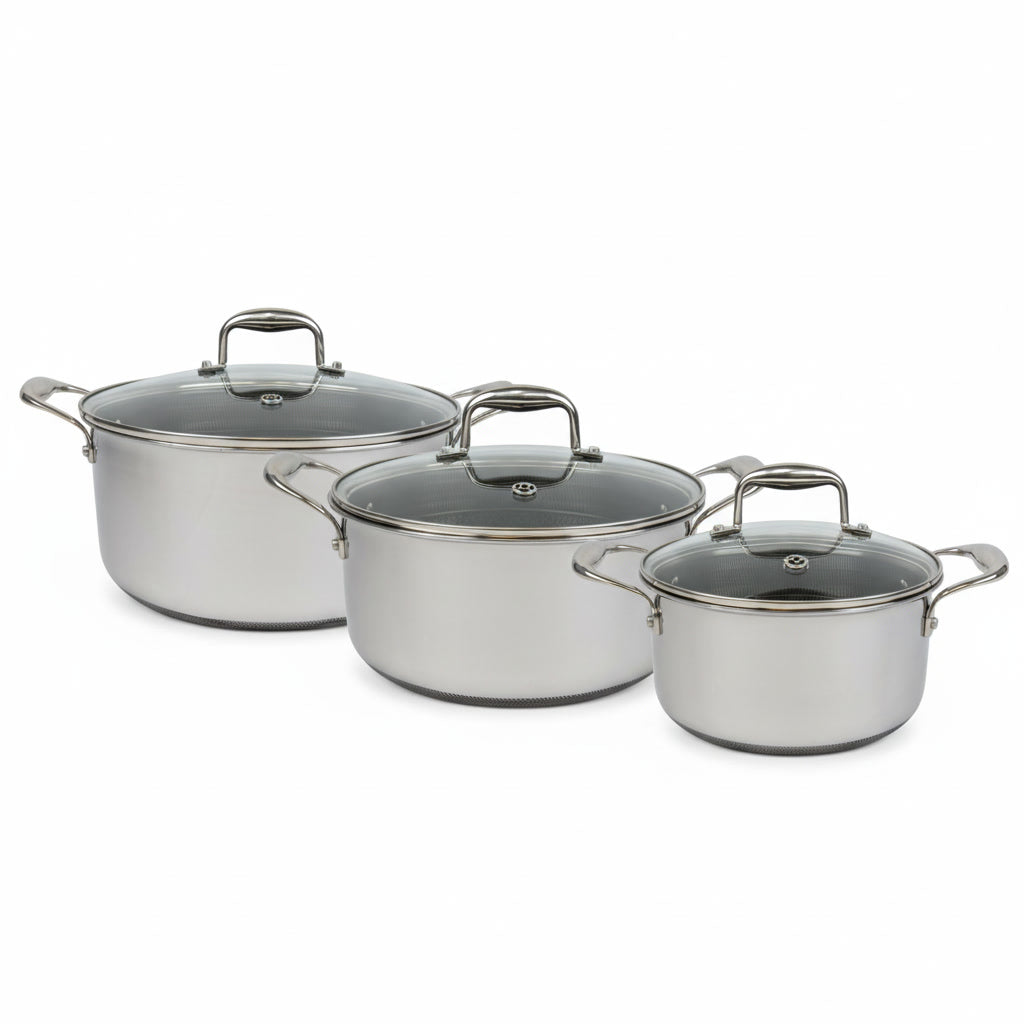 VERTEX Hybrid Pot Set – Safe Non-Stick Stainless Steel Cookware
