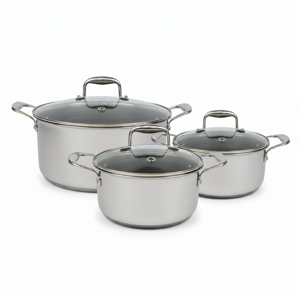 VERTEX Hybrid Pot Set – Safe Non-Stick Stainless Steel Cookware